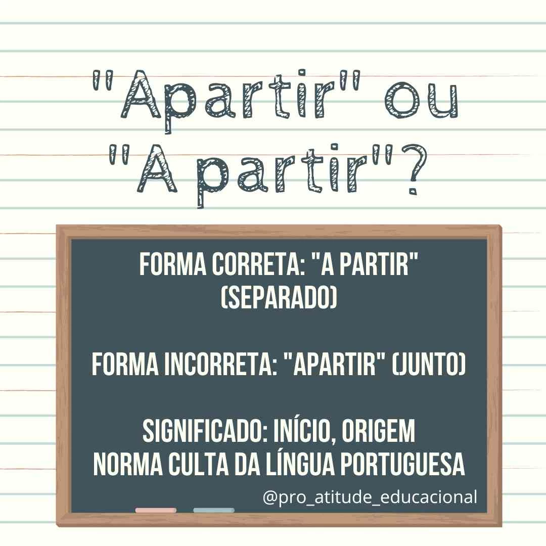 Comparativo visual mostrando a diferença entre 'apartir' (errado) e 'a partir' (correto).