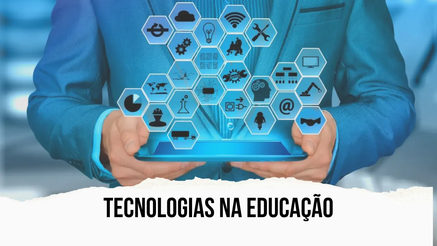 As tecnologias na educação como ferramenta para aulas interativas. Ilustração de uma professora utilizando tecnologias na educação para interagir com alunos em um ambiente de aprendizado dinâmico e digital.
