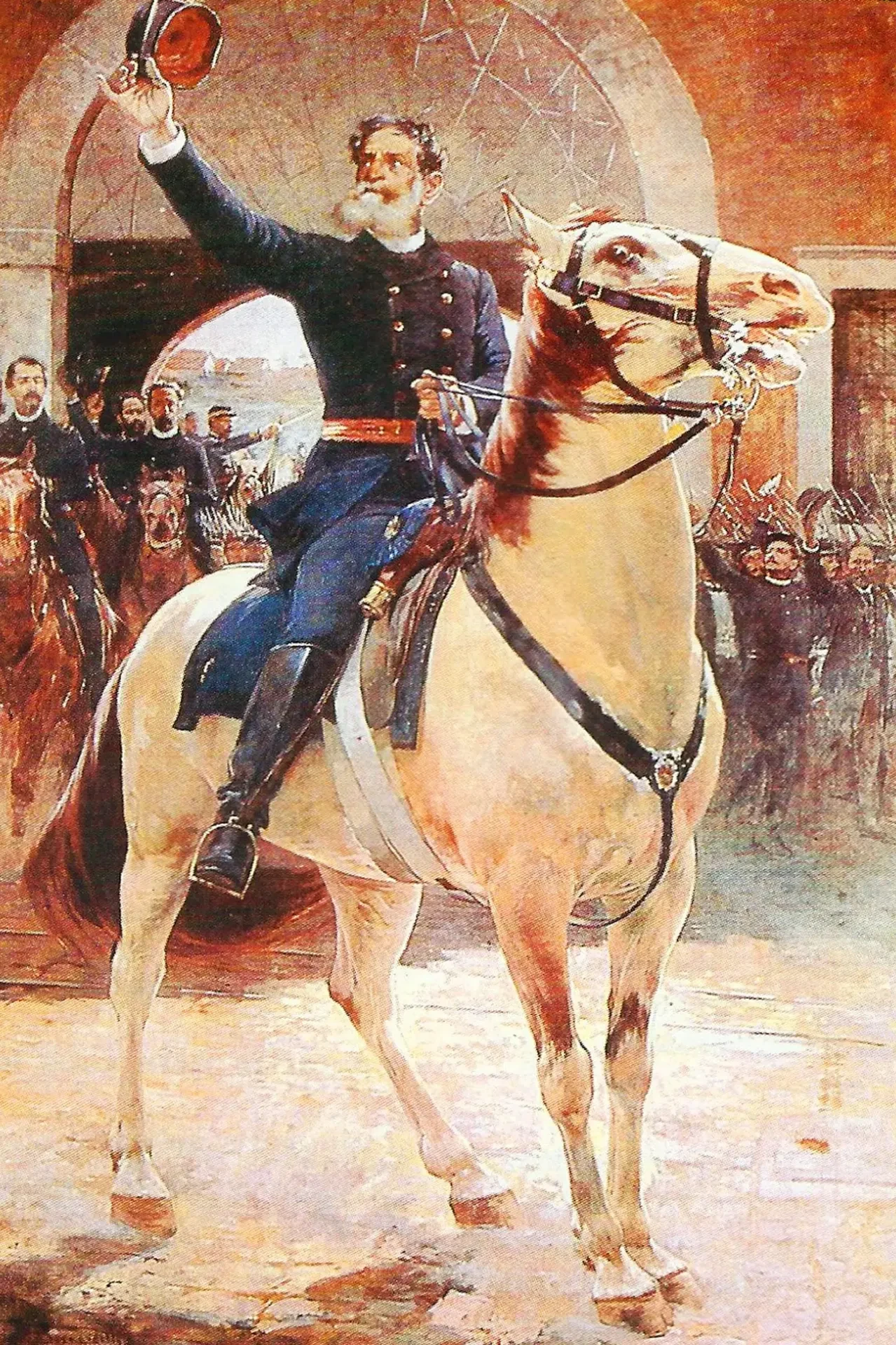 Marechal Deodoro da Fonseca proclamando a República - Quadro histórico de Henrique Bernardelli retratando o momento da Proclamação