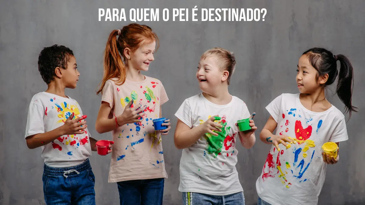Ilustração de alunos com diferentes necessidades, mostrando para quem o Plano Educacional Individualizado (PEI) é destinado