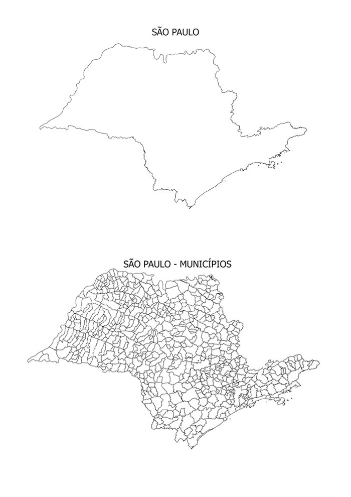 Mapa individual do estado de São Paulo para colorir com municípios - Exemplo de mapa estadual para atividades educativas