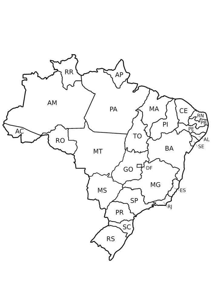 Mapa do Brasil completo para colorir com estados e legendas, ideal para educação.
