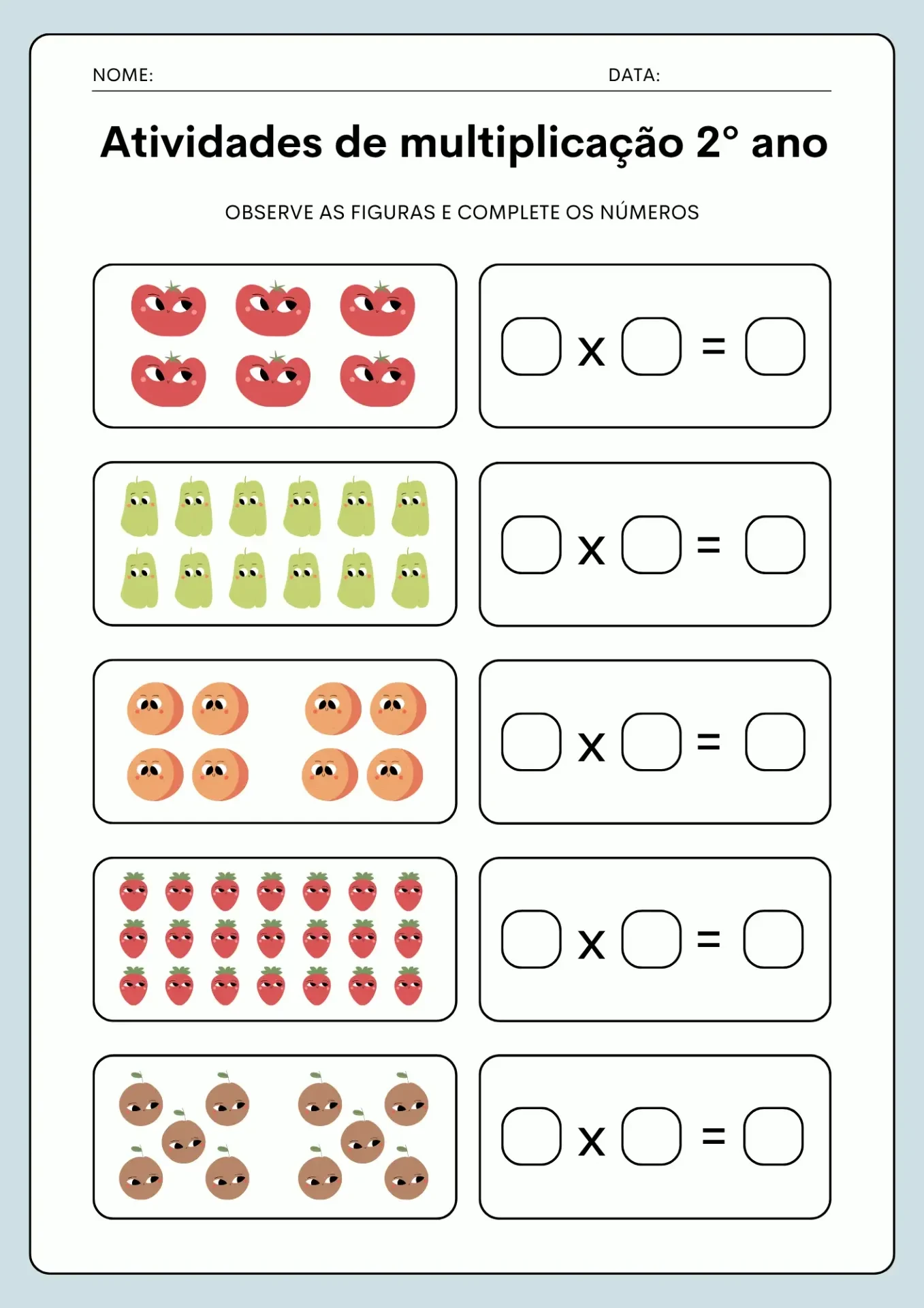 Atividade de multiplicação 2º ano para imprimir - Exercício com agrupamentos