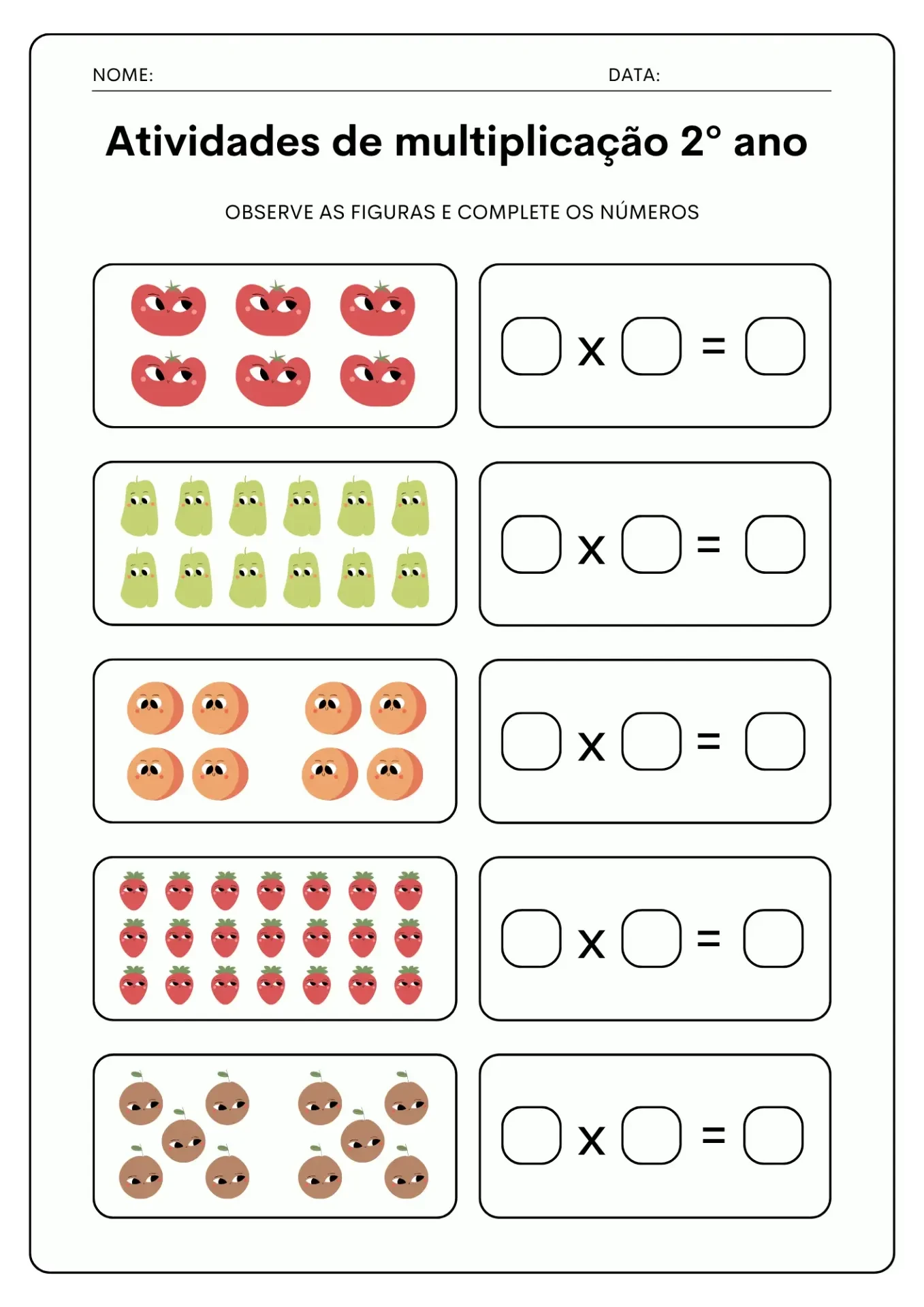 Atividade de multiplicação 2º ano para imprimir - Jogo educativo