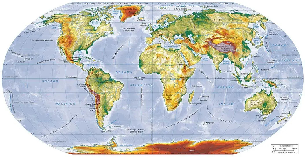 (Mapa-múndi) Planisfério físico