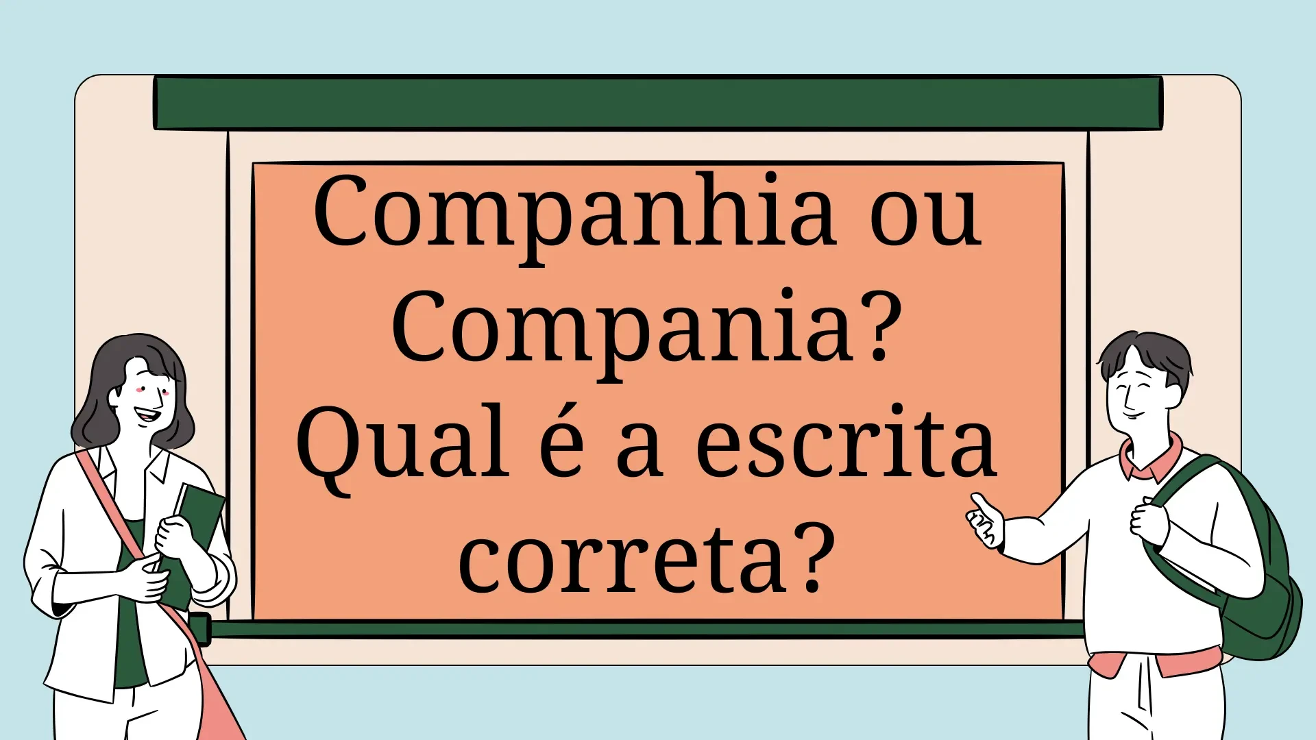 Uma lupa focada na palavra 'Companhia' sobre um livro, ilustrando a dúvida: Companhia ou Compania? Qual é a escrita correta?