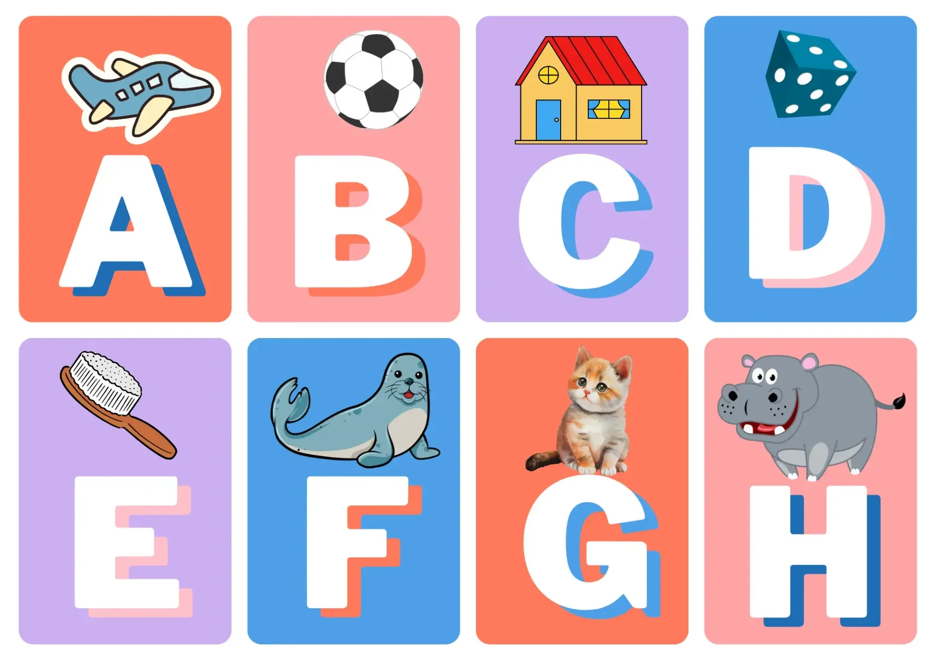 Alfabeto ilustrado com letra bastão para educação infantil