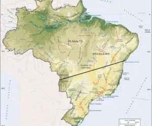 Mapa físico do Brasil para colorir com relevo e hidrografia - Material educativo IBGE para ensino de geografia física