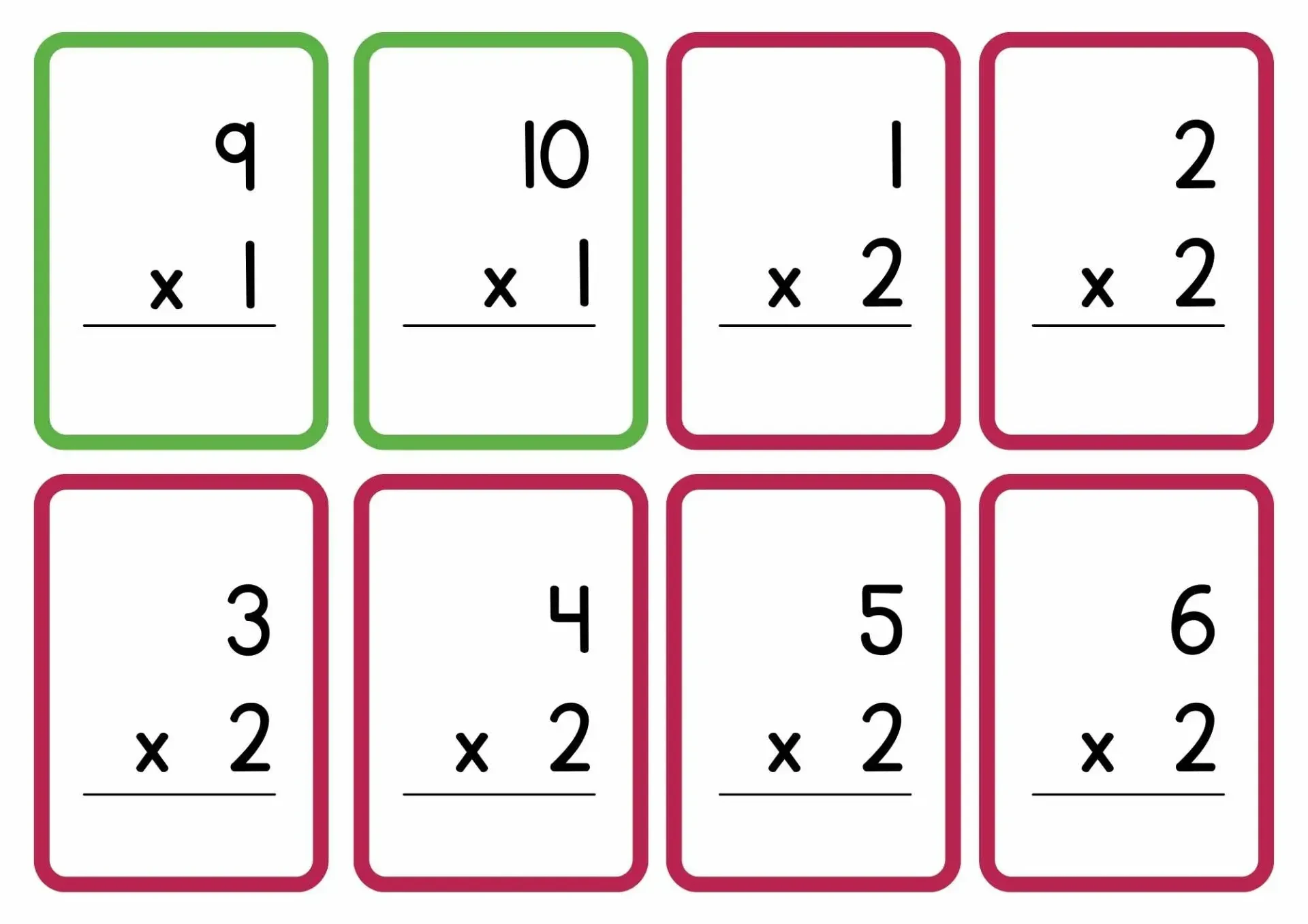 Cartela de bingo da multiplicação com números coloridos