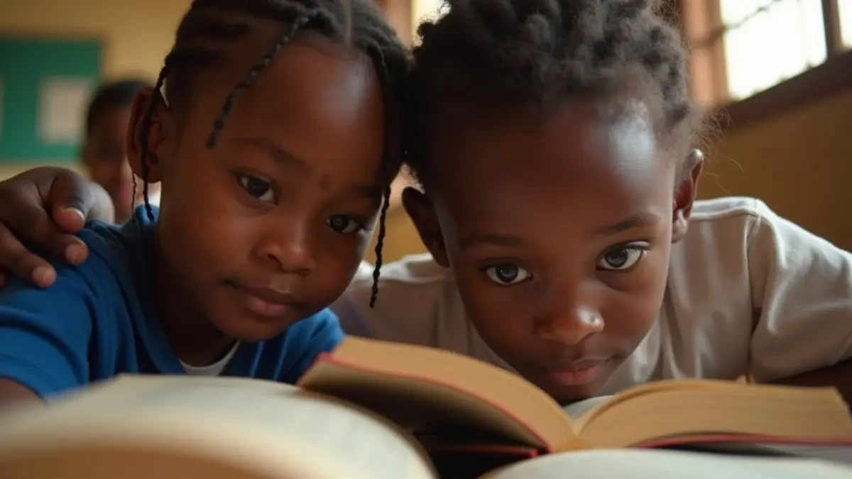 A child and an adult reading a book together, illustrating the concept of English Literacy for Beginners.