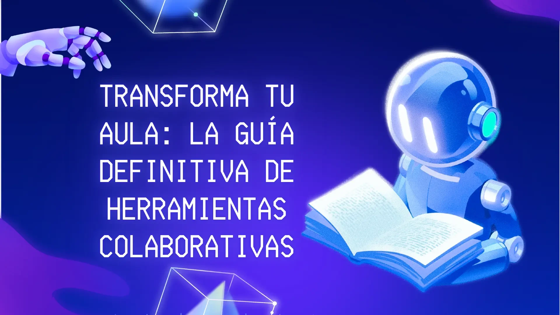 Una ilustración de estudiantes y un profesor interactuando con dispositivos digitales, simbolizando las herramientas de colaboración para la educación.