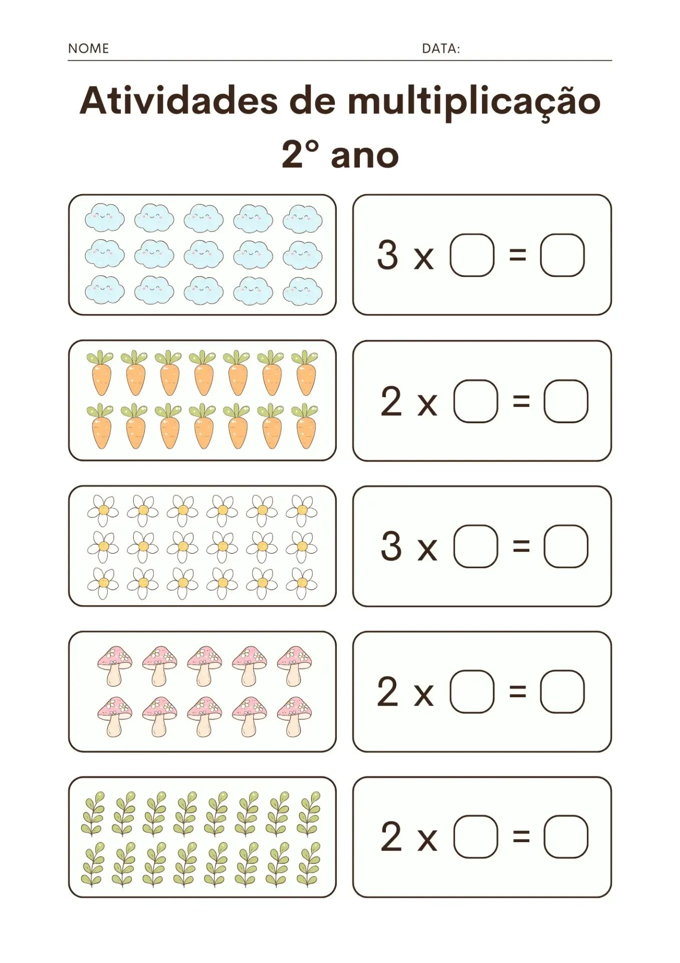 Atividades de multiplicação 2º ano - Situações-problema contextualizadas