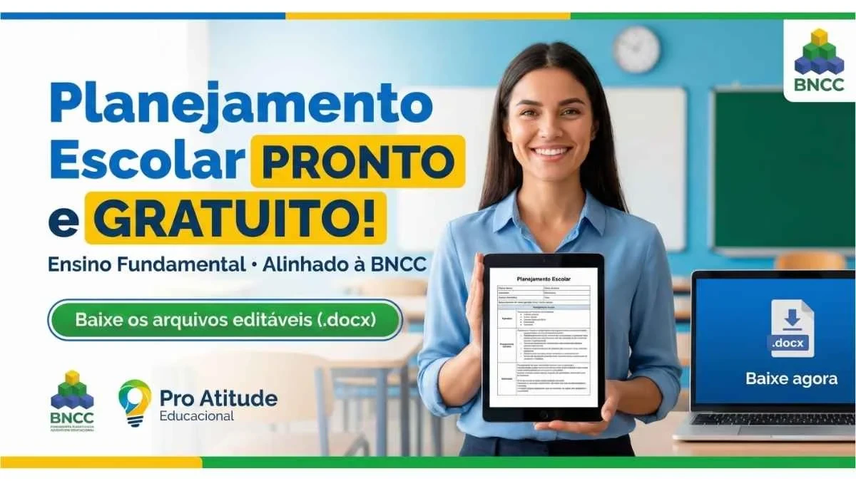 Planejamento escolar pronto para baixar 2026 - Caderno e tablet sobre a mesa